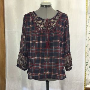 Girl Krazy ultra sheer shirt navy/ maroon